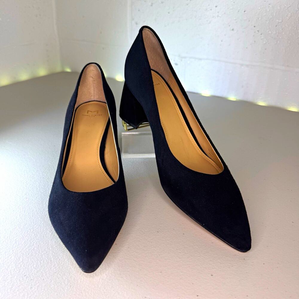 marc fisher ltd yulunda black suede pointed toe block heel pumps size 8m